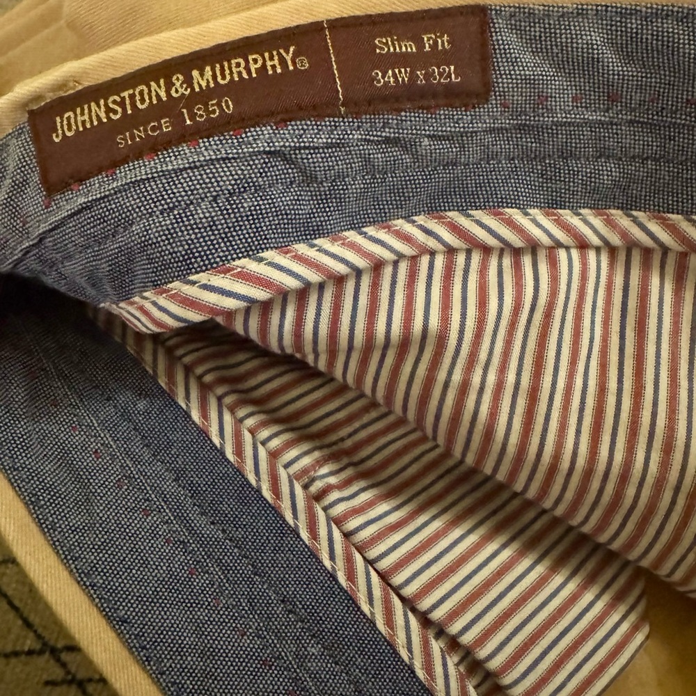 Johnston and Murphy slim fit chino: 34W/32L